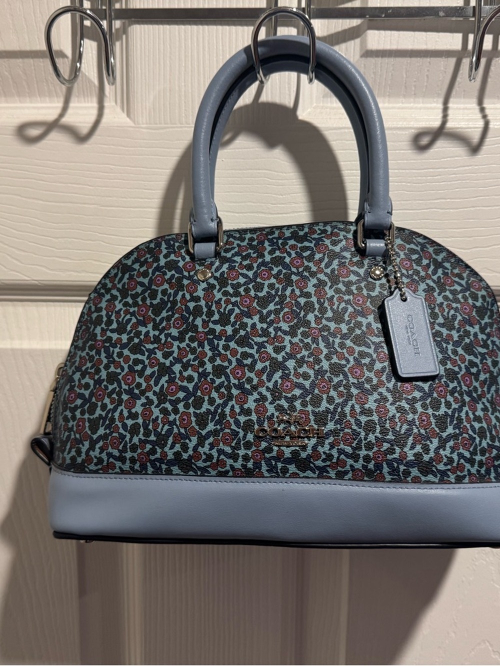 Coach Blue Floral Dome Satchel with Dusty Rose Accents
